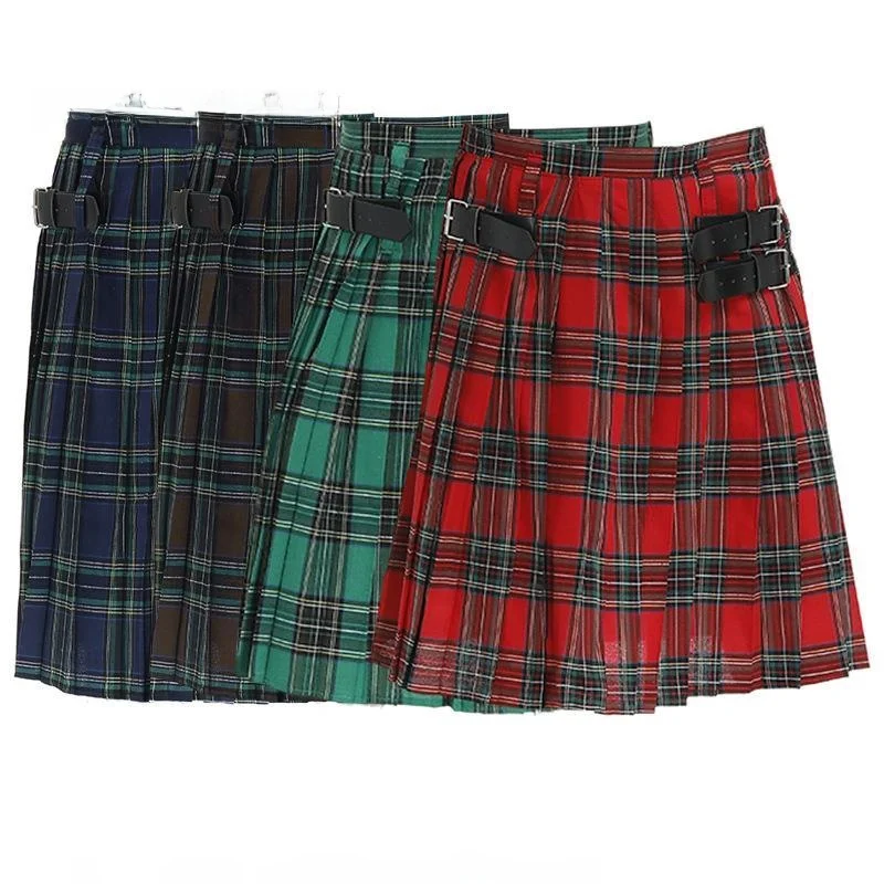 

i National Festival Men's Plaid Pleated Skirt loween Costume Game Suit Festive Skirt PU Material Autumn 2025