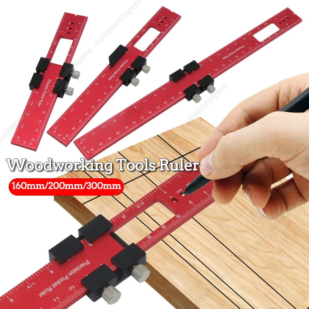 

Woodworking Tools Ruler - Pocket Ruler Layout Tool Aluminum Precision Ruler with T-Track Metal Slide Stops,Inch and Metric Scale