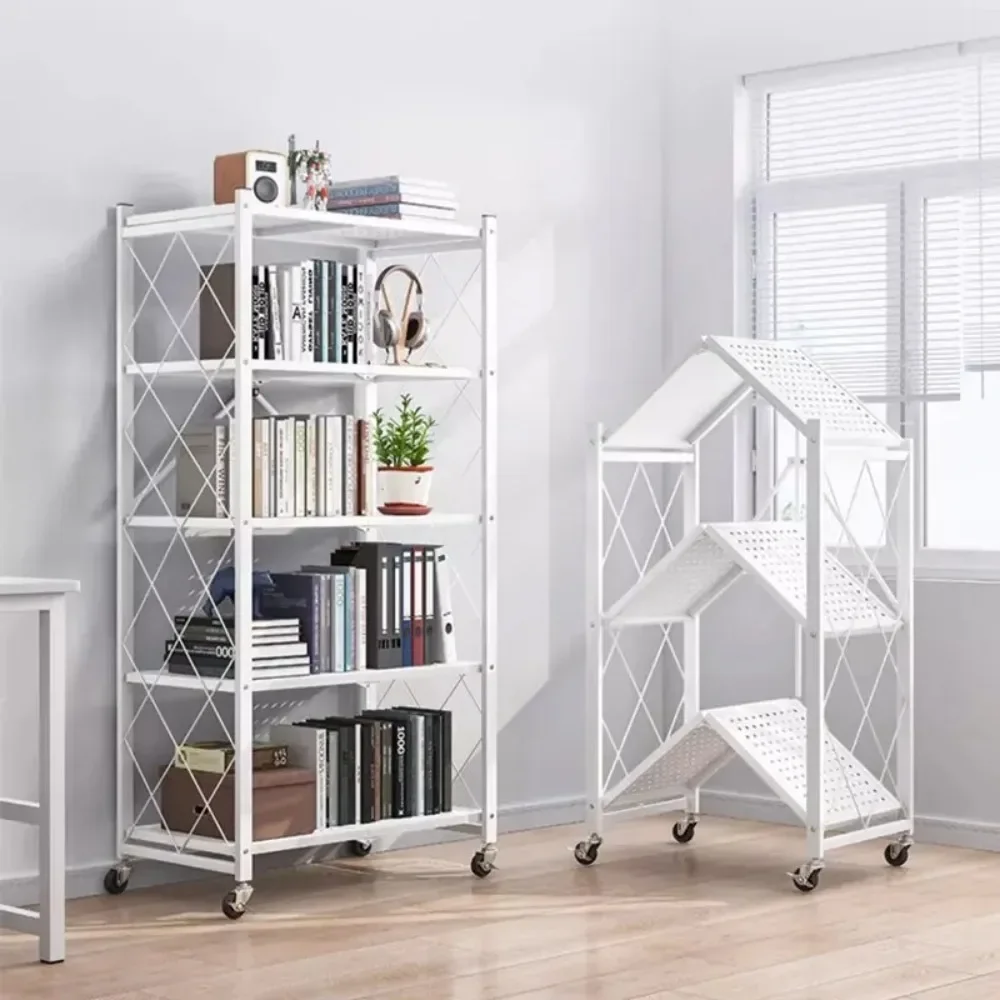 Installation-Free Folding Kitchen Rack Foldable Storage Shelving Bookshelf Multifunctional Flower Stand Shelves Storage Shelf