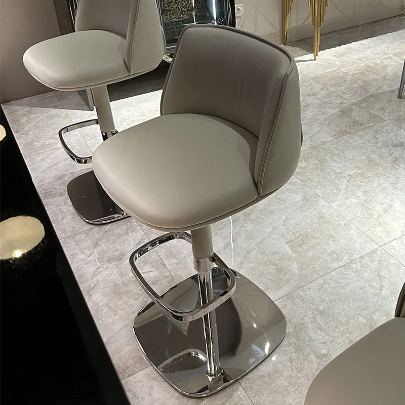 Accent Gray Barstools Swivel Design Restaurant Metal Minimalist Barber Bar Chairs Relaxing Rocking Chaise De Bar Salon Furniture