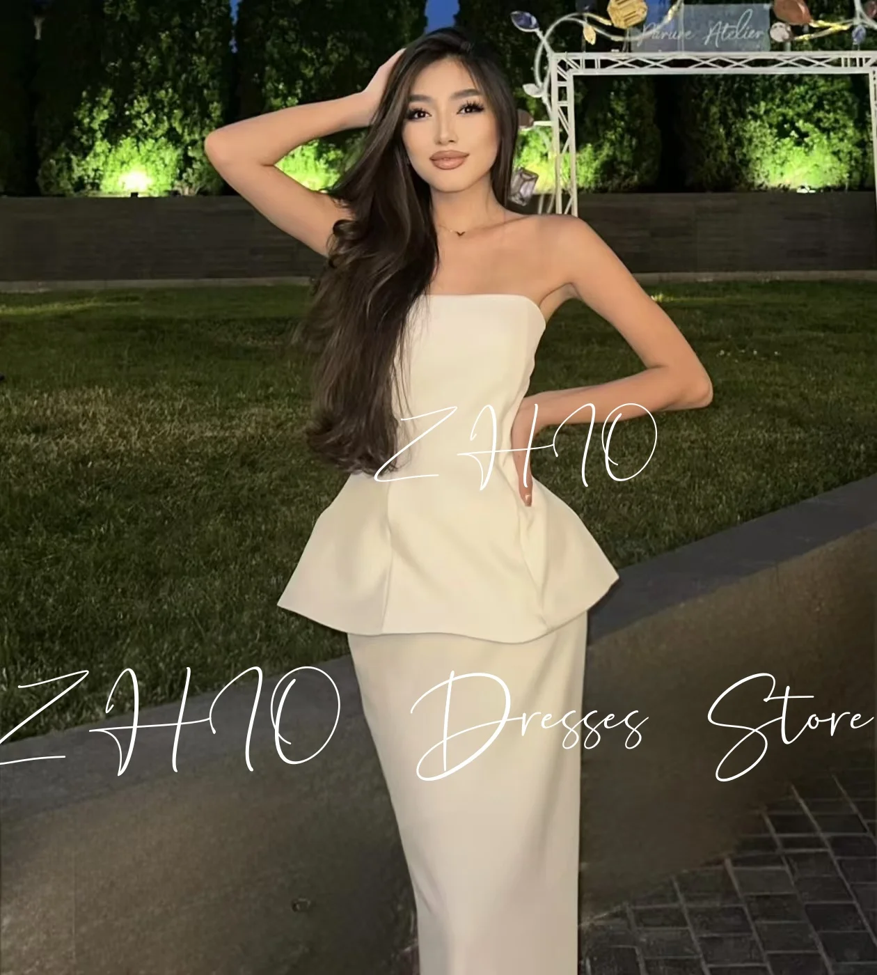 ZHIO élégant ivoire robe de soirée de mariage sans bretelles à plusieurs niveaux longueur de plancher Satin Occasion spéciale robe de soirée personnalisé Simple