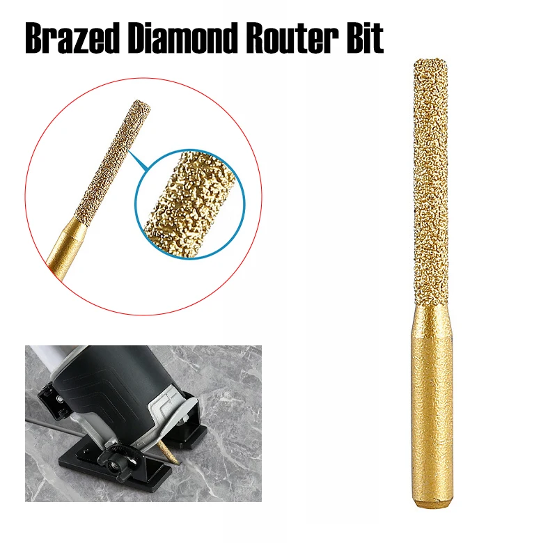 1/4 Shank Brazed Diamond Wheel Router Bit Round Thread Router Bit for Stone Marble Granites Engraving Edge Cutting Stone Carving