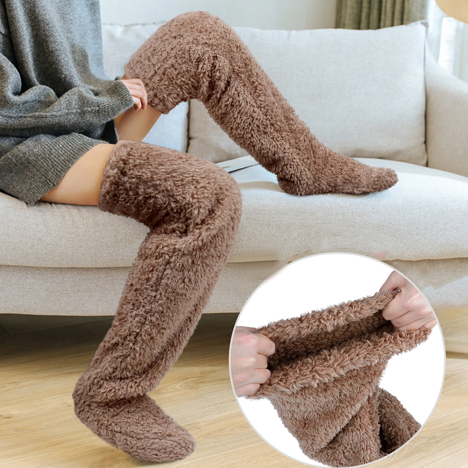 Over Knee High Fuzzy Long Socks Plush Slipper Stockings Leg Warmers Winter Home Sleeping Socks