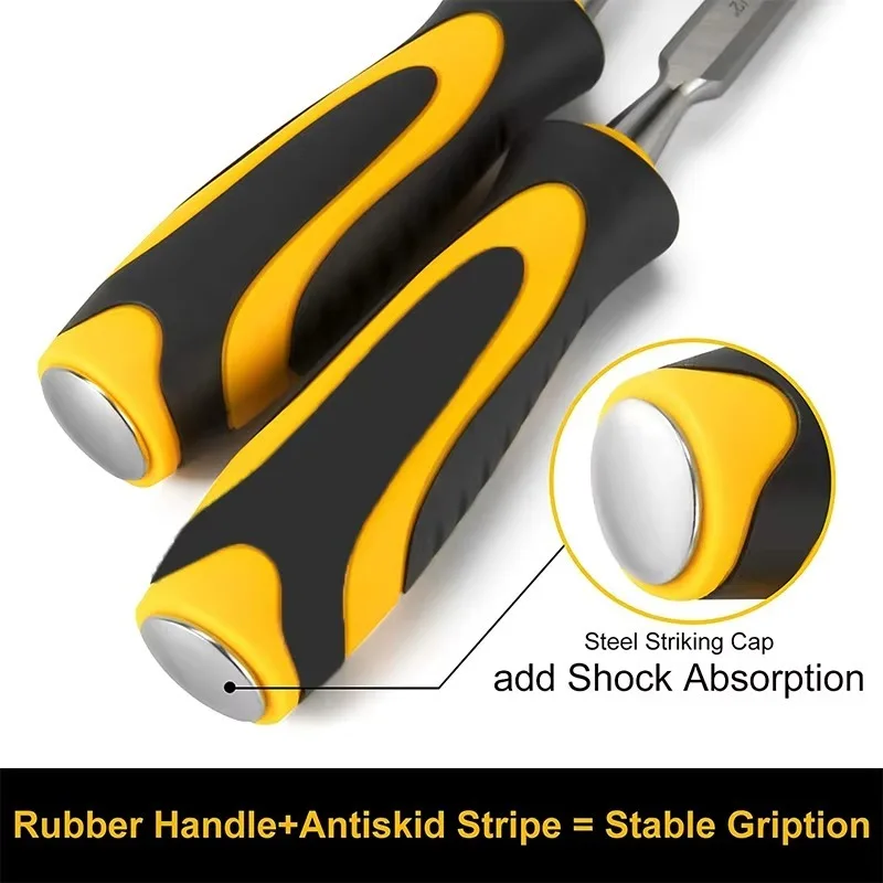 Topkwaliteit 5-delige professionele chroom-vanadiumstaal schokabsorberende grip timmerman houtbewerking houtsnijwerk beitelset