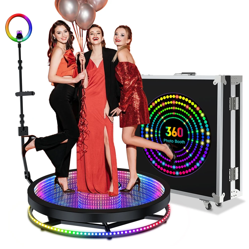 360 Photo Booth Automatic Selfie Camera 360 Photo Booth LED Glass Rotating Photo Booth Platform 360 1-7 People for Party Events