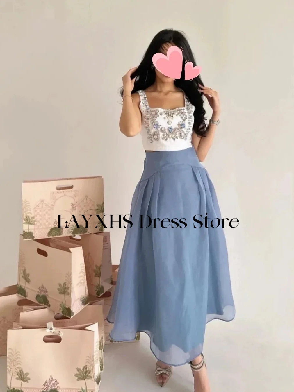 LAYXHS Novel Vestidos de noite com decote quadrado, linha A, sem mangas, comprimento de chá, vestidos de baile personalizados