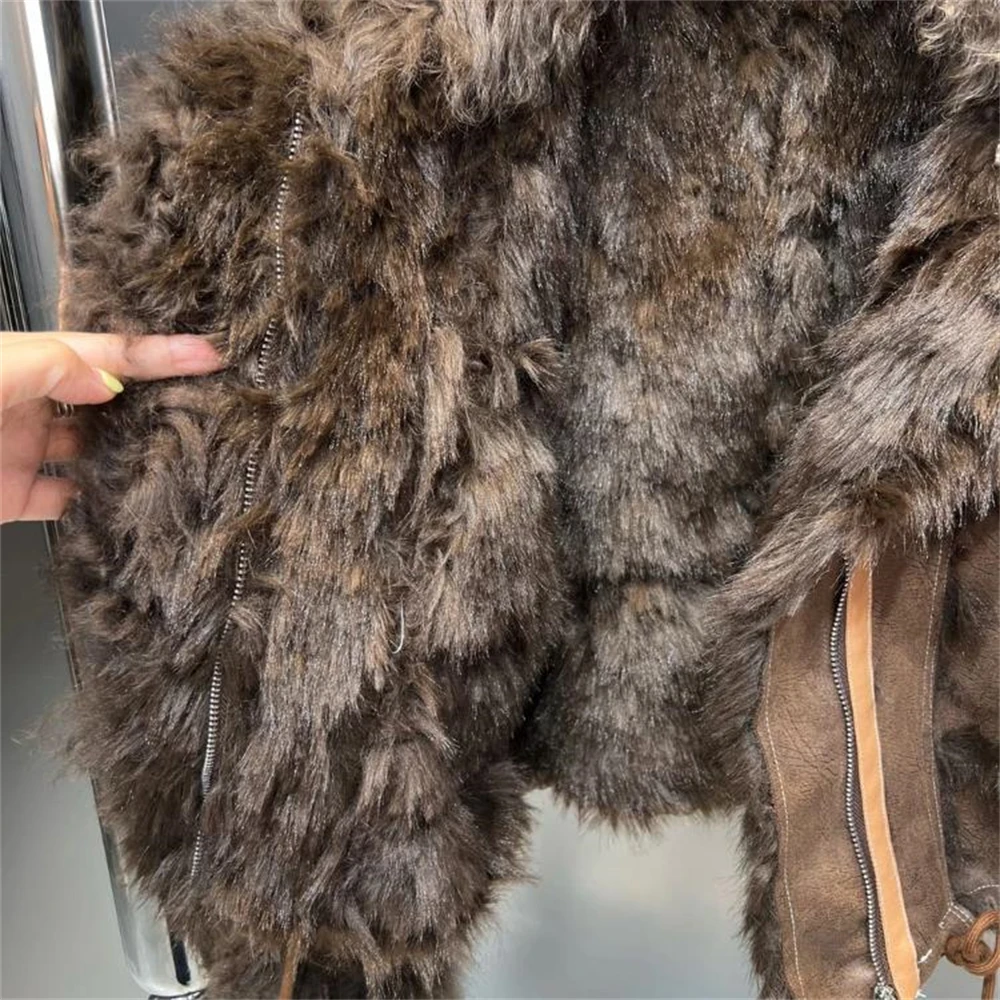 2024 Women\'s Jacket Rabbit Fur Lining Sheepskin Neck Fashionable Warmth Overcoat Winter imitation Fur Coat Rabbit Short Autumn