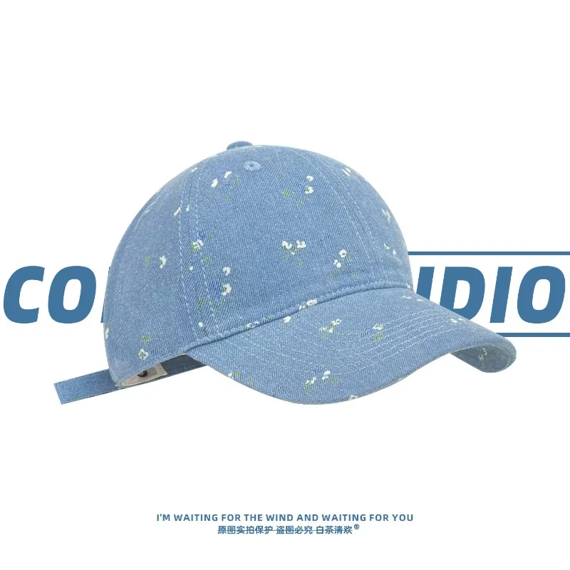 

Korean Floral Denim Baseball Cap Men's and Women's Spring and Summer Fashion Wide-brimmed Sports Hat Outdoor Versatile Sun Caps