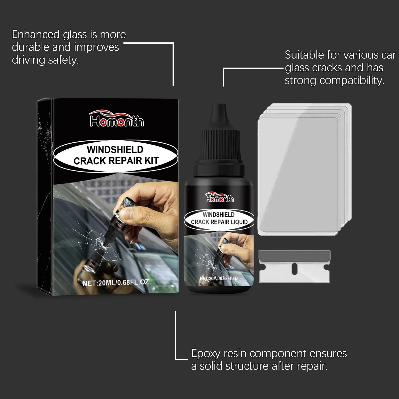 자동차 유리 스크래치 복원액, 레진 복원제, 자동차 액세서리, 앞유리/창 유리 나노 스크래치/균열 복원 도구