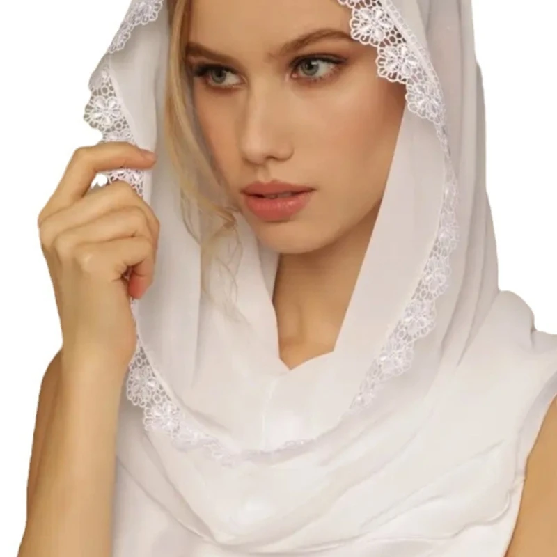 Foulard velato leggero con finiture in pizzo per festa nuziale estiva delle donne, resistente sole 57BD