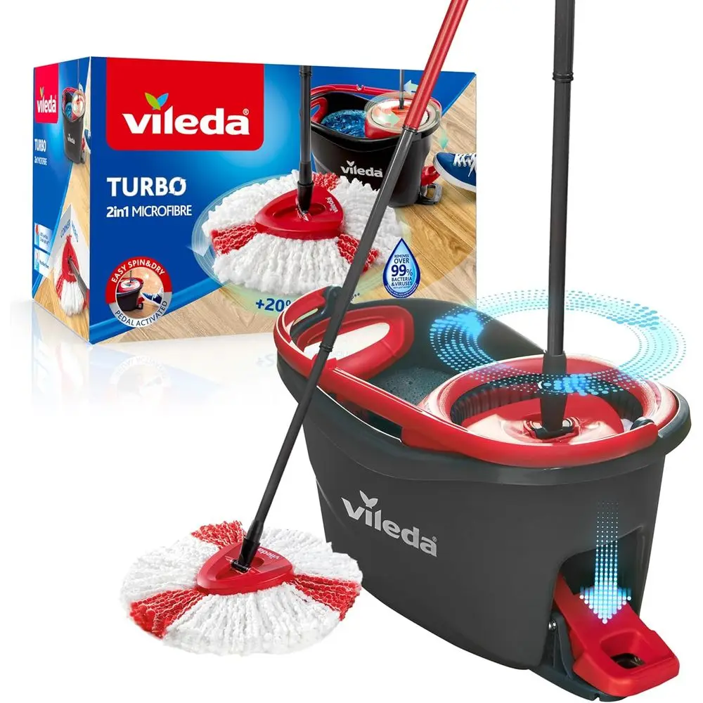 Turbo Microfiber Mop and Bucket Set with Easy Wring and Clean Feature