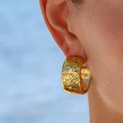 Pendientes de aro martillados chapados en oro Vintage para mujer, pendiente de círculo ancho en forma de C, joyería Punk de acero inoxidable, regalo