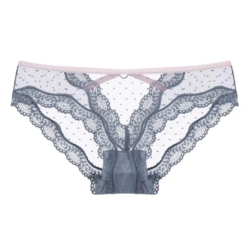 Celana dalam wanita seksi, pakaian dalam wanita menggoda, celana dalam erotis cetak titik renda berongga punggung terbuka