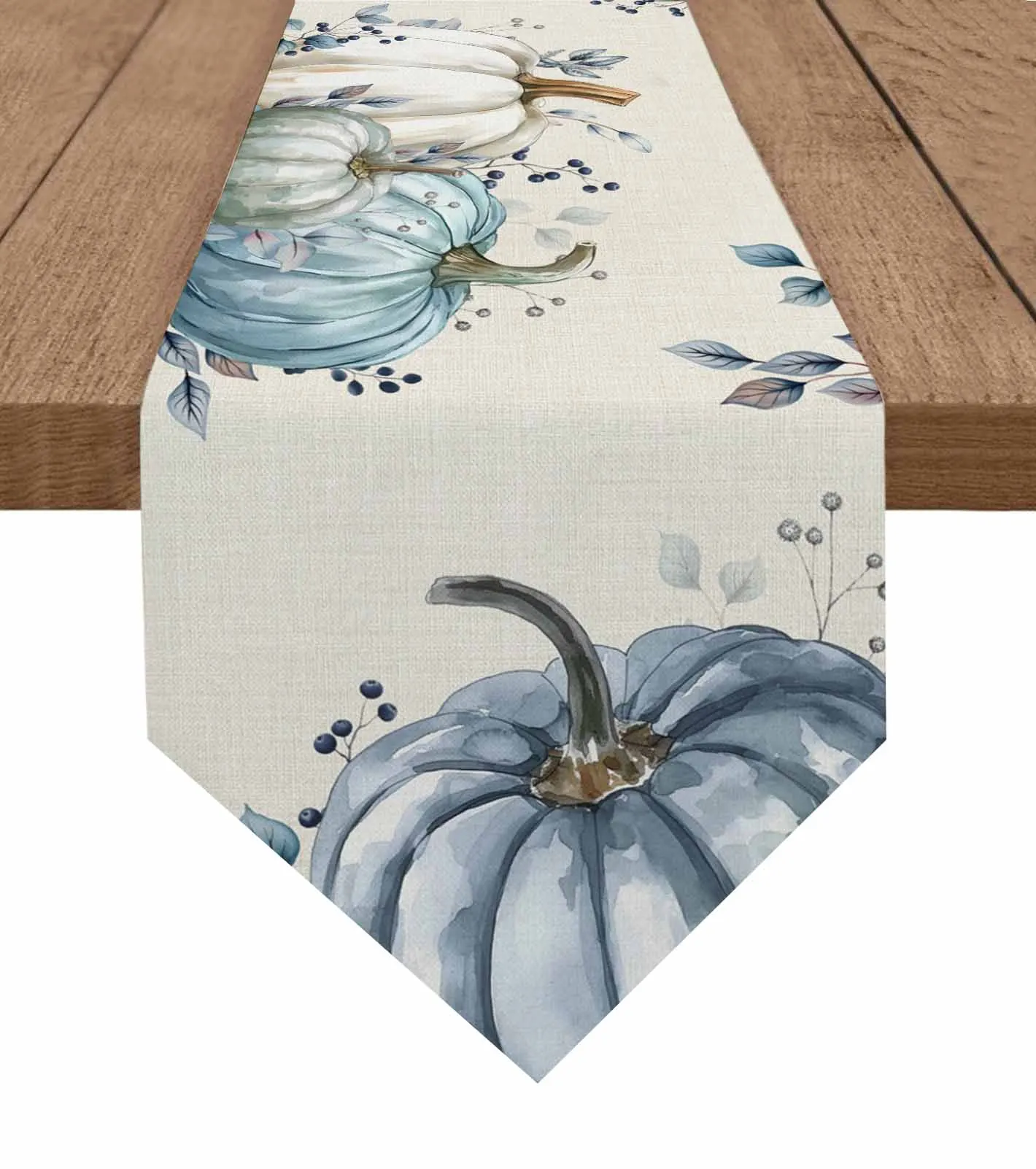 

Linen Blue Pumpkin Leaf Vine Table Runner Cotton Linen Wedding Table Decor Tablecloth Kitchen Decor Table Cover