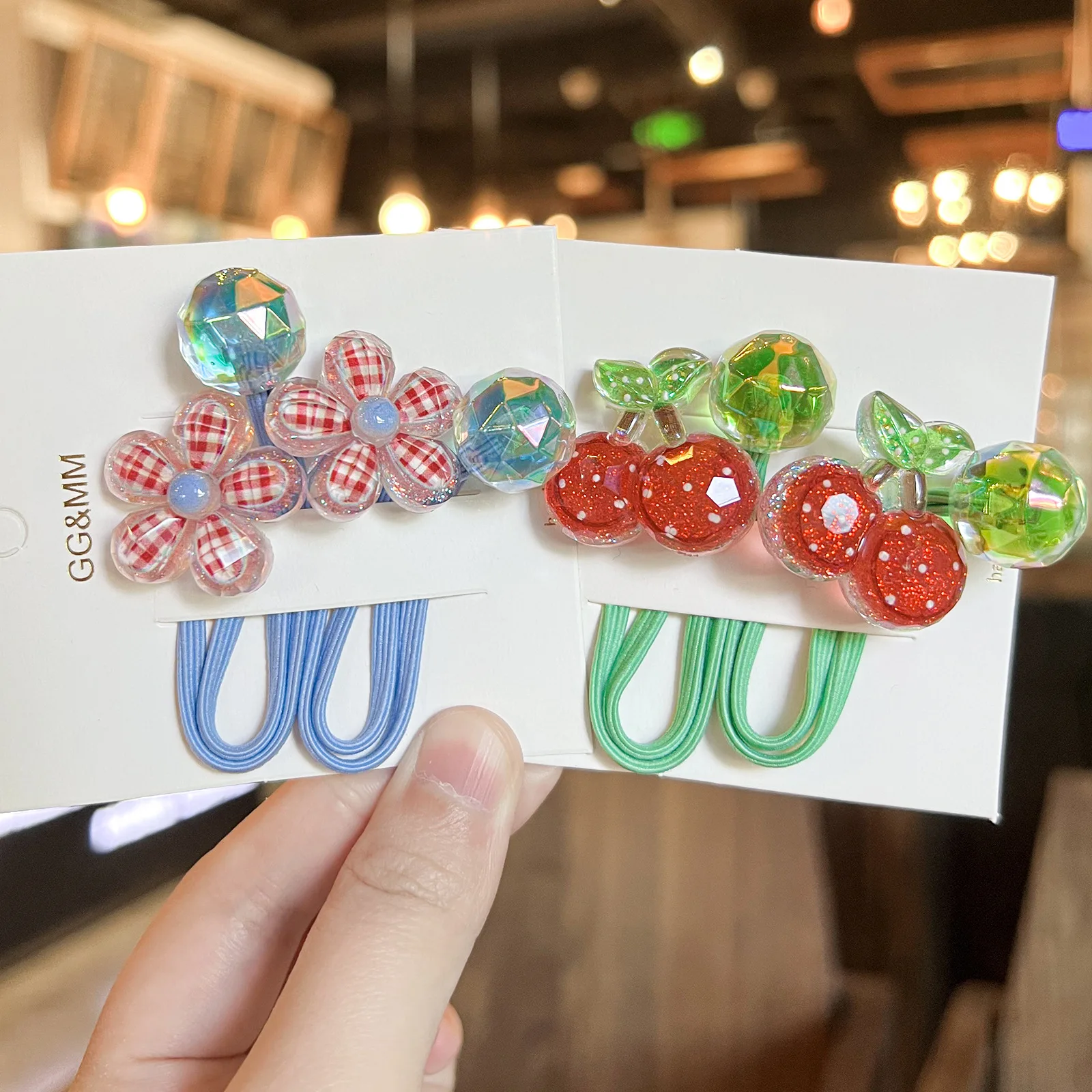 Flat Cartoon Elastic Hair Ties for Kids Colorful Faceted Bead Ponytail Holders High Elasticity Non Slip Daily