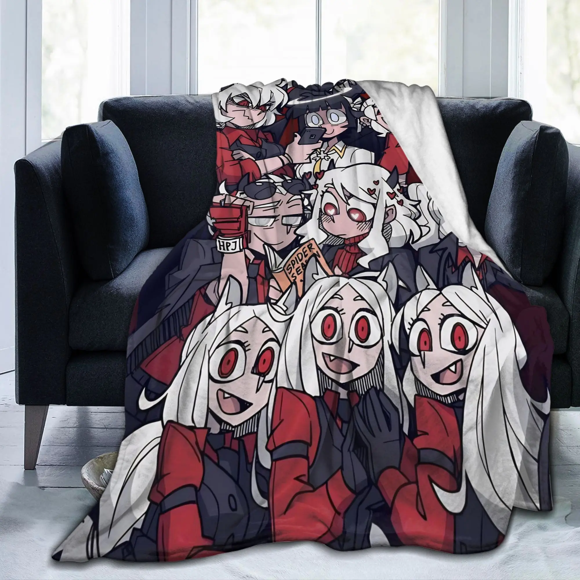 Helltakers Lucifers Cerberus Game Vintage Knitted Blanket Flannel Anime Warm Throw Blankets for Bedroom Car Multi-function