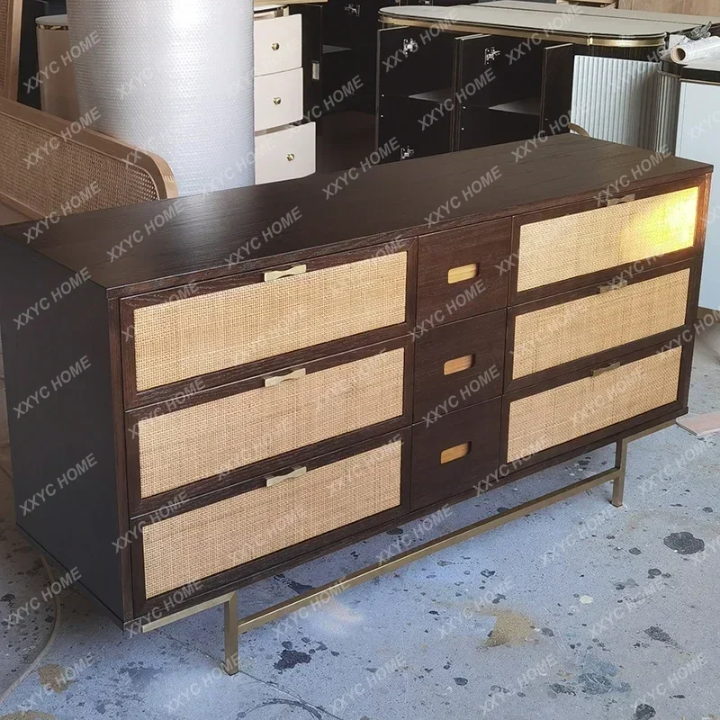 

Шкаф для прихожей Y Nordic Mid-Ancient из массива дерева и ротанга в японском стиле, прикроватный шкаф для хранения вещей в спальне