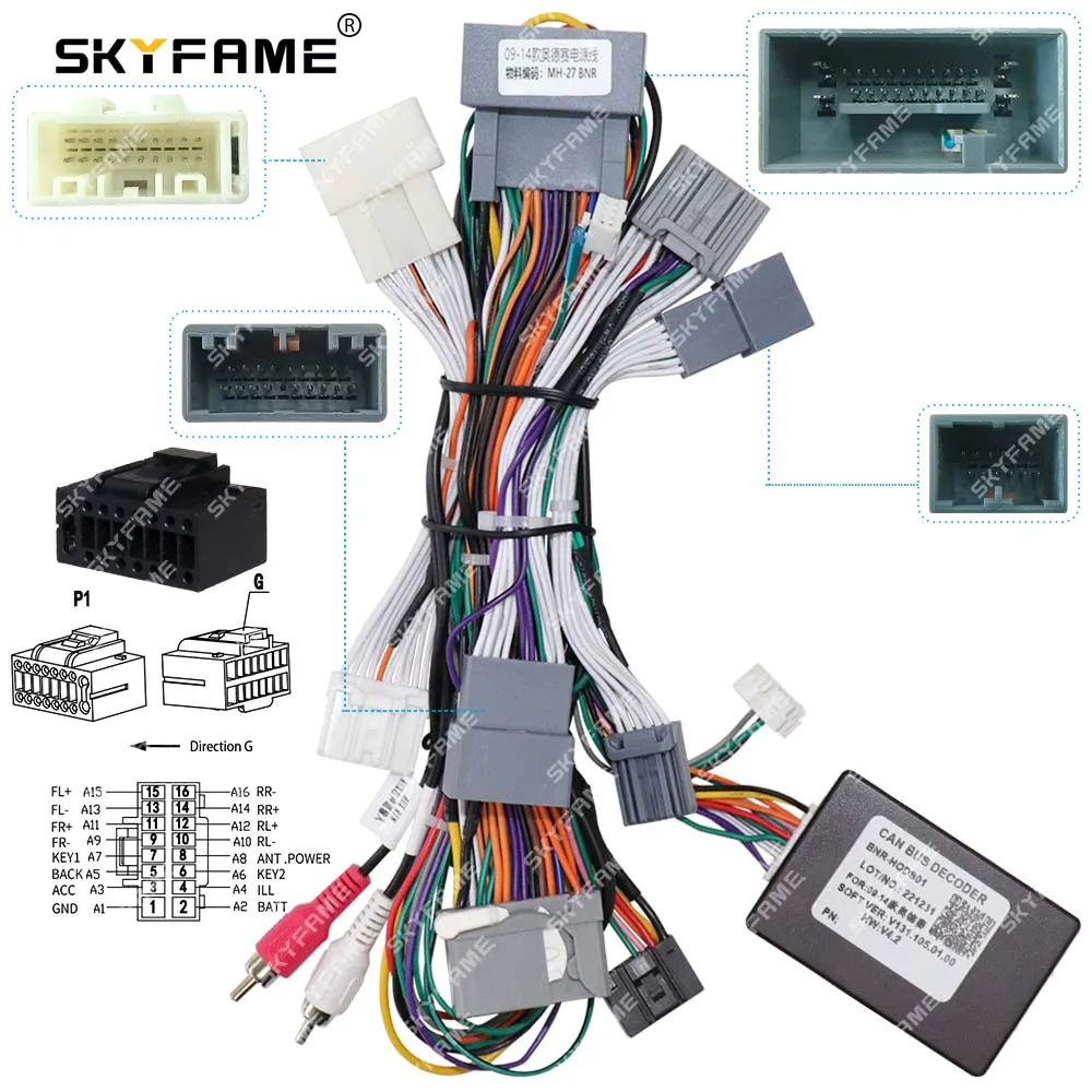 SKYFAME Car 16pin adattatore per cablaggio Canbus Box Decoder cavo di alimentazione Radio Android per Honda Odyssey