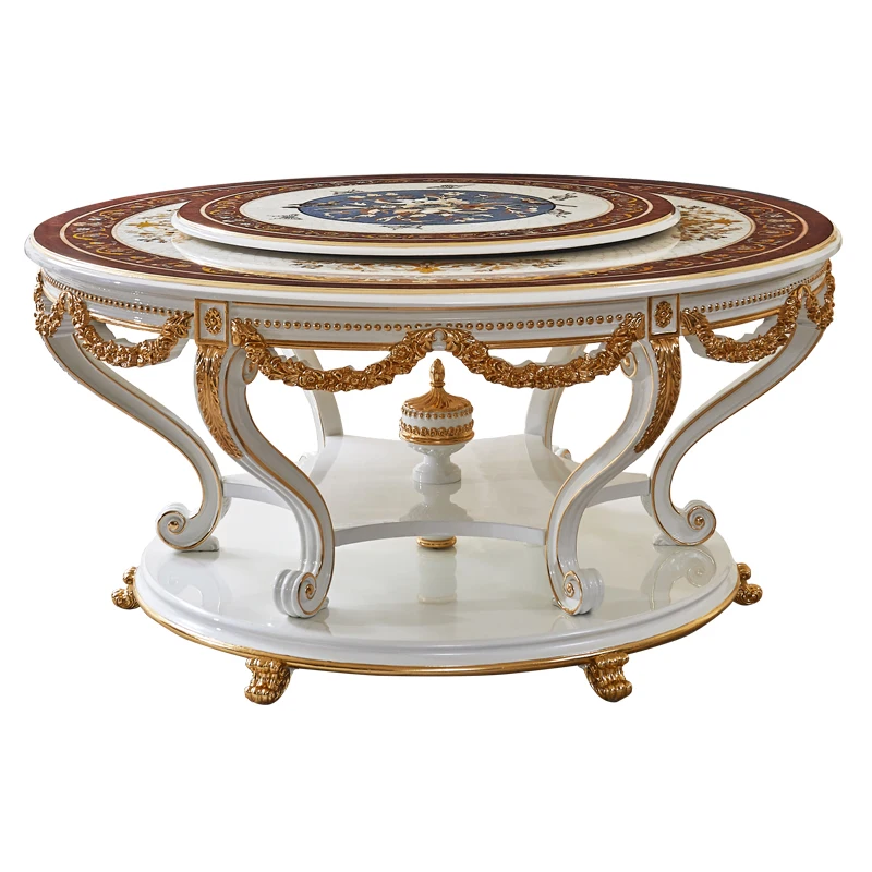 #French Dining Table and Chair Combination Villa Luxury Restaurant European Shell Mosaic Circular Home Dining Table