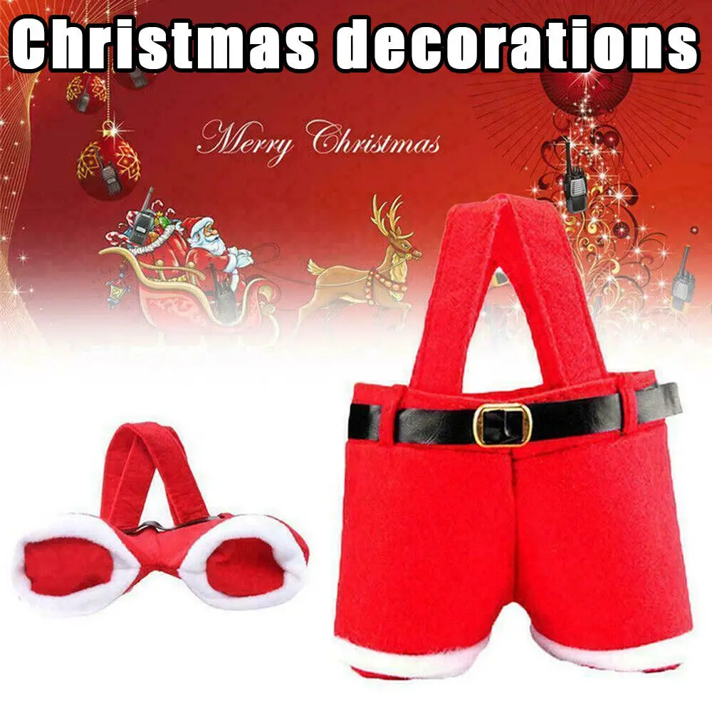 Sacs cadeaux de noël Style pantalon de père noël, sac à main Portable pour bonbons, sac à dos rouge pour pantalon de père noël, décoration de fête de noël