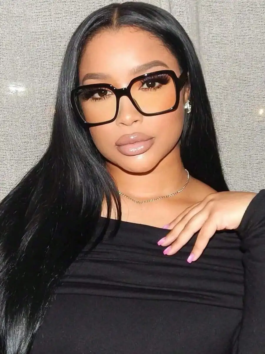 The Lady's Black Square Minimalist Glasses Have A Retro Style. With Transparent Lenses, They Offer Sun Protection. They Are Perfect For School And Daily Wear, And Are A Fashionable And Practical Accessory. It's The Best Choice As A Gift. - Image 5
