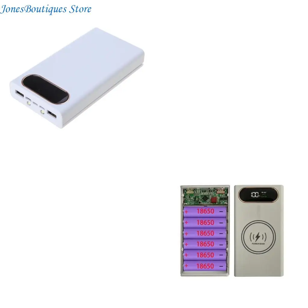 6x18650 Shells Outer Cover Mobile Power Case DIY Shells Storage Box Wireless Charging/Quick Charging Version W8KE