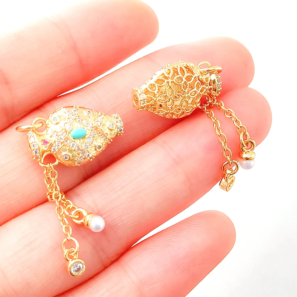 Brass Plated with 18K Gold Zircon Inlay Butterfly Gourd Pendant DIY Jewelry Making Necklace, Bracelet, Clothing Accessory