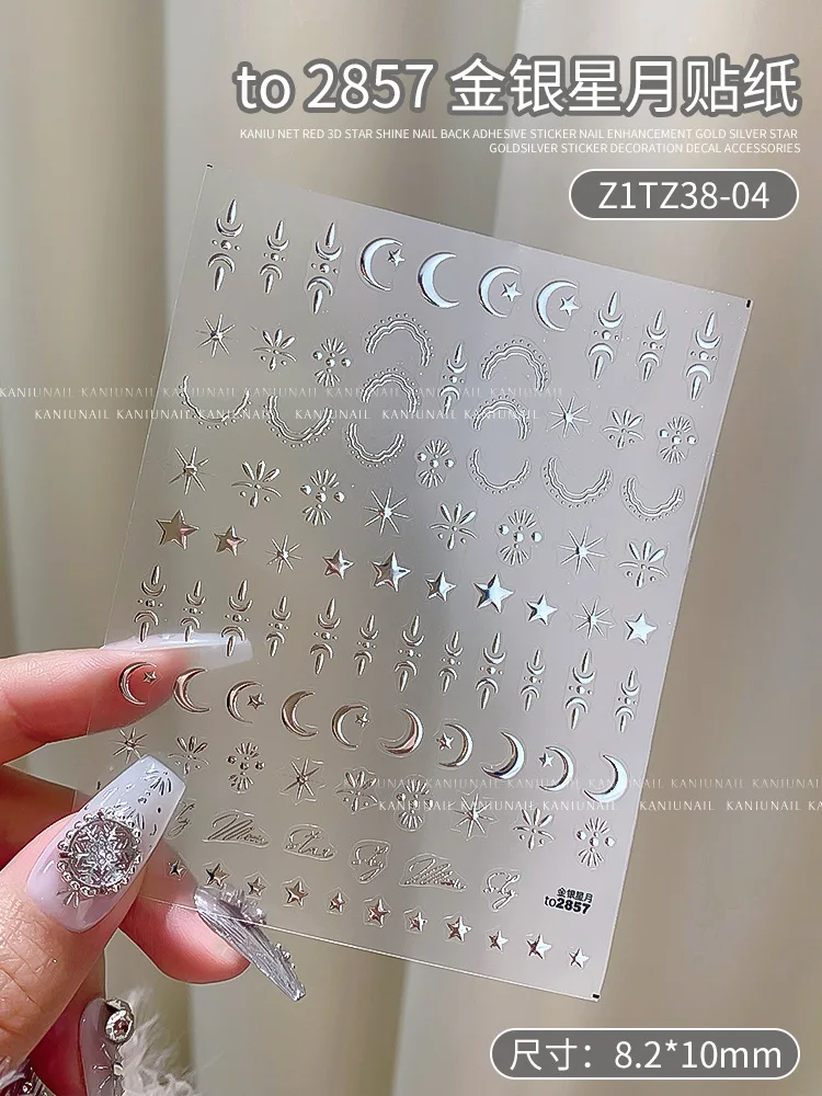 3D oro/argento stella/sole/luna abbronzante Nail Art Sticker Laser Star Moon Styles decalcomania per unghie oro argento cursore autoadesivo 1 pz