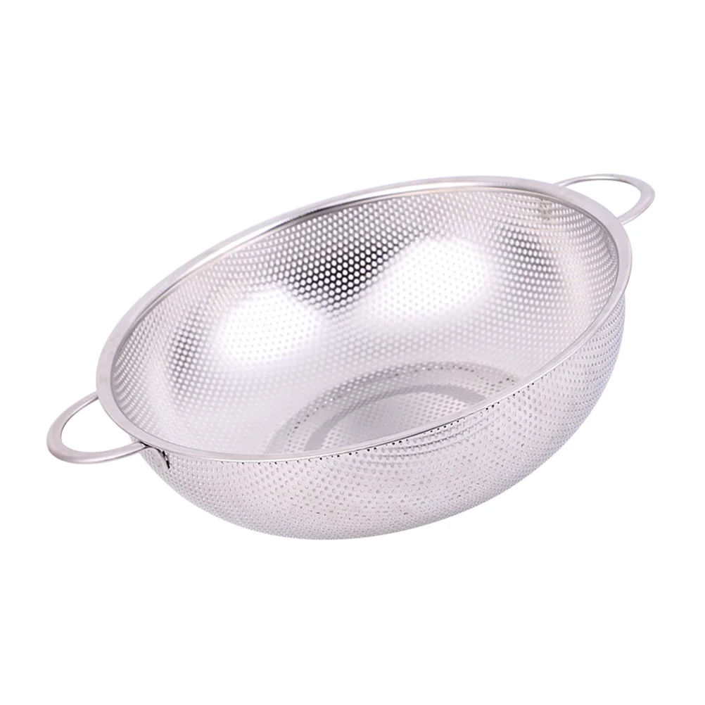 

Stainless Steel Double Handle Rice Strainer Fruit Vegetable Basket Colander Round Washing Basket Drain Kitchen Tool 22.5cm Easy