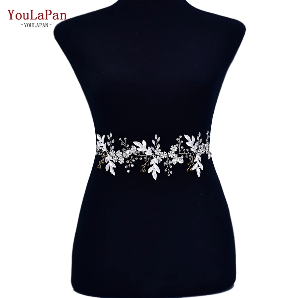 YouLaPan Alloy Leaf Wedding Dress Belt Handmade Evening Gown Sash Belt for Party Wedding Bride Accessories Bridal Belt SH278