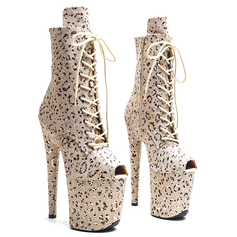 Leecabe 20CM/8inches Glitter Leopard Upper Fashion trend open toe platform High Heel stripper heel Boots Pole Dance boot