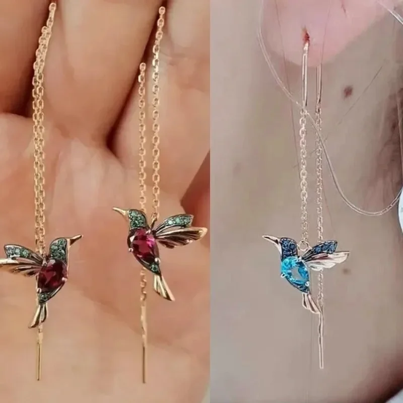 Spreading Wings Bird Earrings Popular European and American Hummingbird Crystal Earline Earrings Creative Gifts Fashion Jewelry