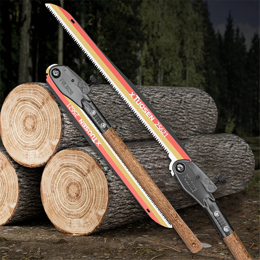 112CM Outdoor Folding Saw - Manganese Steel Pruning Saw for Wood Cutting Extended Hand Saw with Wood Handle