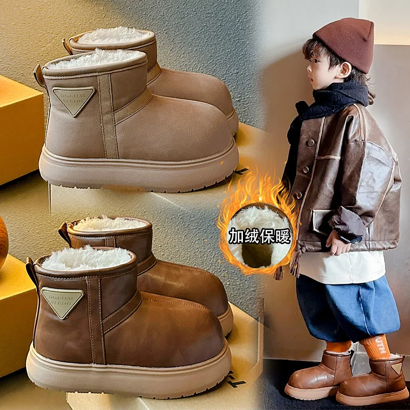

Детские кожаные зимние ботинки, меховые туфли для девочек, зимние теплые ботинки с молнией для мальчиков, модные ботинки с большими пальцами