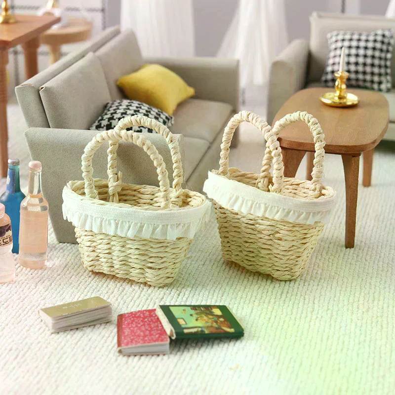 Modèle de panier tissé miniature pour maison de poupée 1/12, décoration de meubles pour maison de poupée, micro-scène, jouets d'imitation