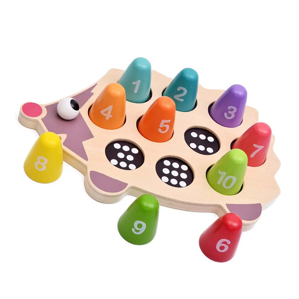 1-set houten puzzel in egelvorm, passend bij nummer, educatief voor peuters, vroeg leren, kleurherkenning, kinderpuzzel