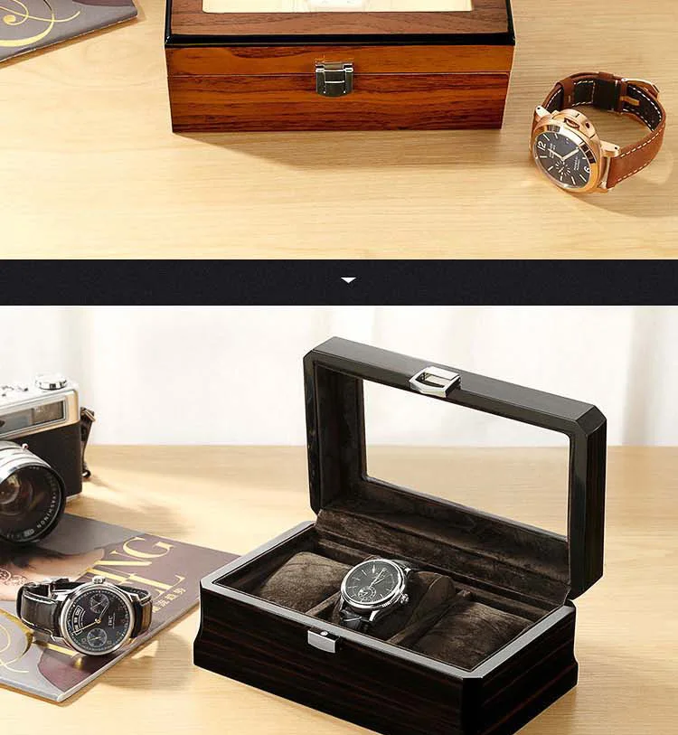 M&Q Solid Wood Watch Storage Box With Clear View Window Metal Latch Handmade Wristwatch Display Organizer Watch Gift Box