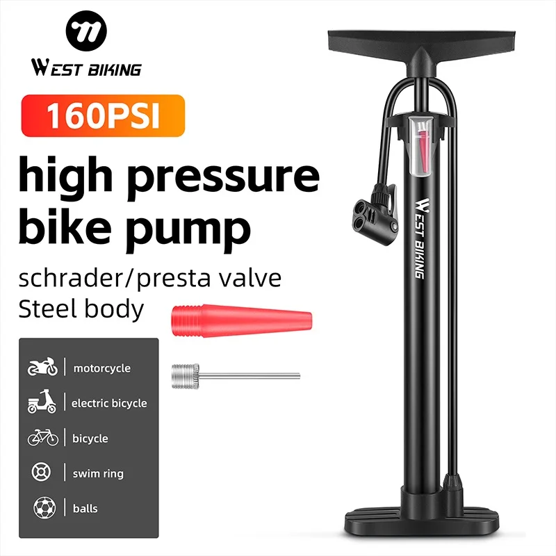 

WEST BIKING 160PSI Bicycle Pump Portable High Pressure Tire Inflator Schrader Presta Valve MTB Road Bike Accessories Bike Pump