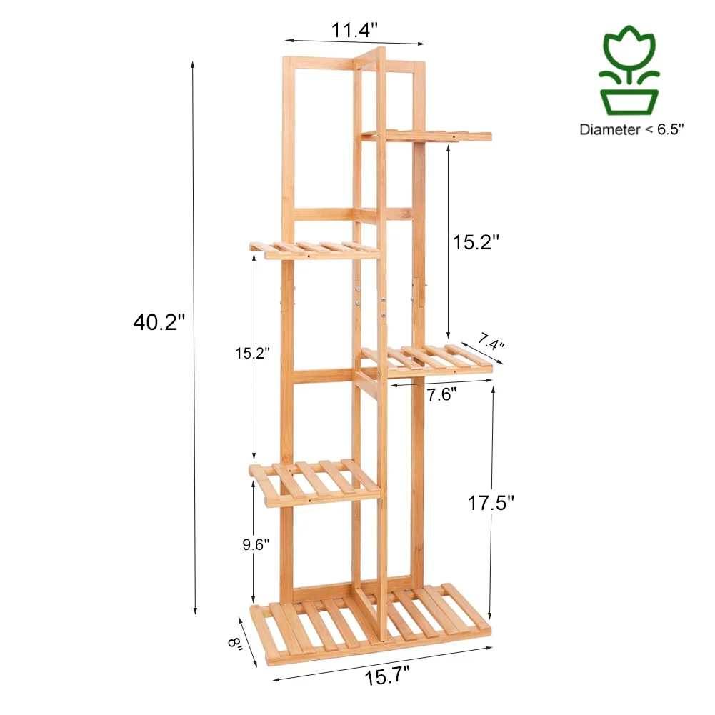 5 Tiers Bamboo Plant Stand Tall  Flower Stand Storage Display Rack for Indoor Outdoor
