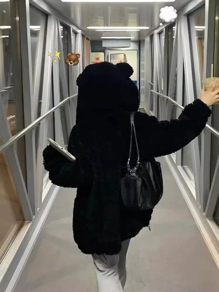 

Lamb Wool Jacket Woman No Buttons Noctilucent Korean Style Embroidered Lapels Womens Yellow Party Polyester Night Turndown Solid