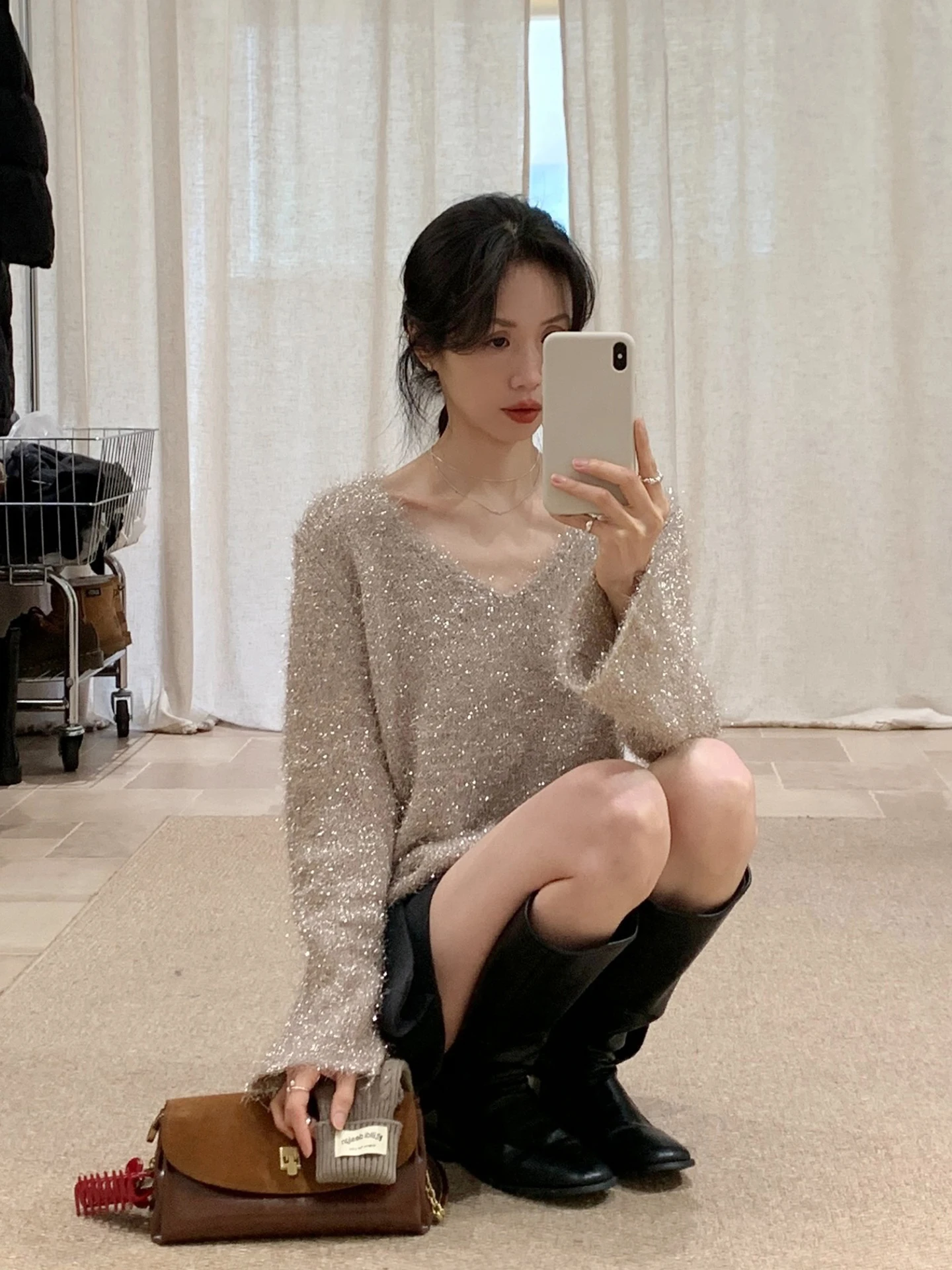 

Faionable Korean Sle Knitted Sweater Women's Autumn Winter Bell Sve iny Tead Special Design Ele Top