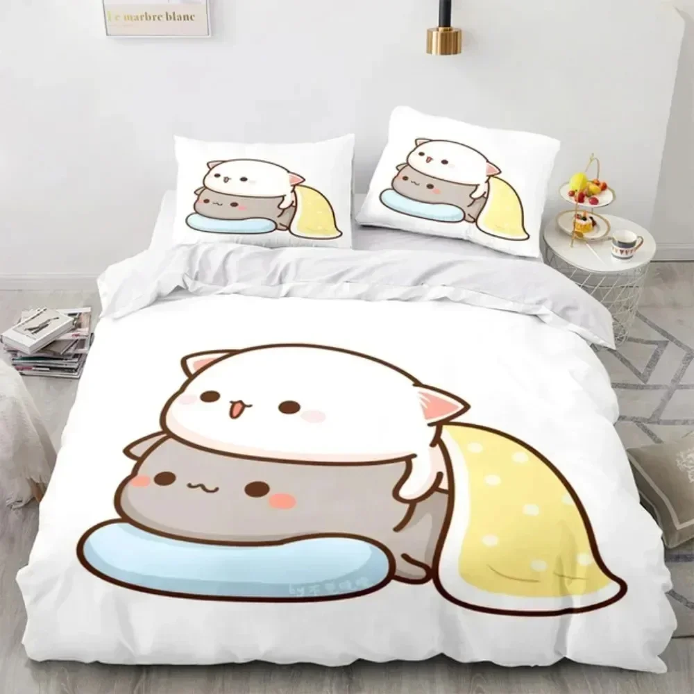 3D Cartoon Lovely Peach Cat Printed Bed Set Duvet Cover Pillowcase Bedding Set Bed Linen Sheet Quilt Cover Full Queen King Size view 2