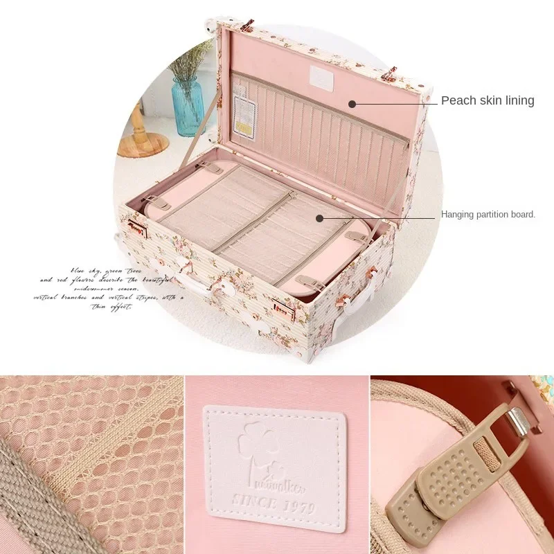 Retro Floral Suitcase Ladies Spinner Rolling Luggage Suitcases Sets with Small Makeup Case Boarding Trolley Case 20  24 26 Inch