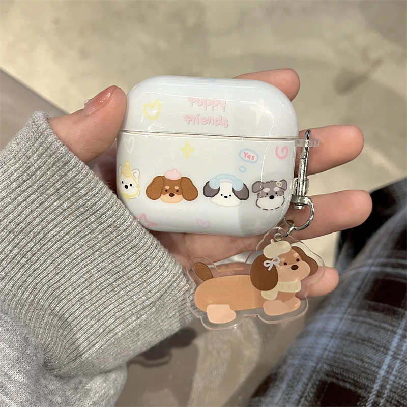 Kawaii Four blue puppies For Apple Airpods Pro 2 3 4 Dustproof Cover with Cute Charm Silicone Headphone Charging Cases Airpod 4