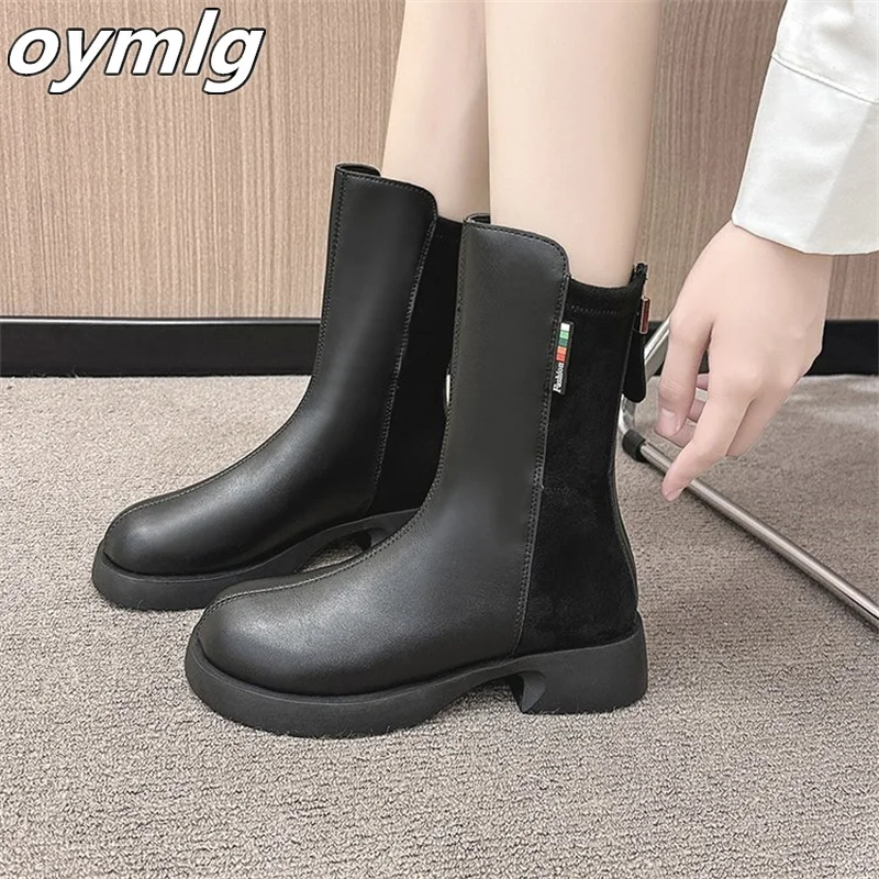 

Women's Boots 2023 Autumn/Winter New Fashion Back Zipper Short Sleeve Thick Mid Heel Fashion Boots for Women