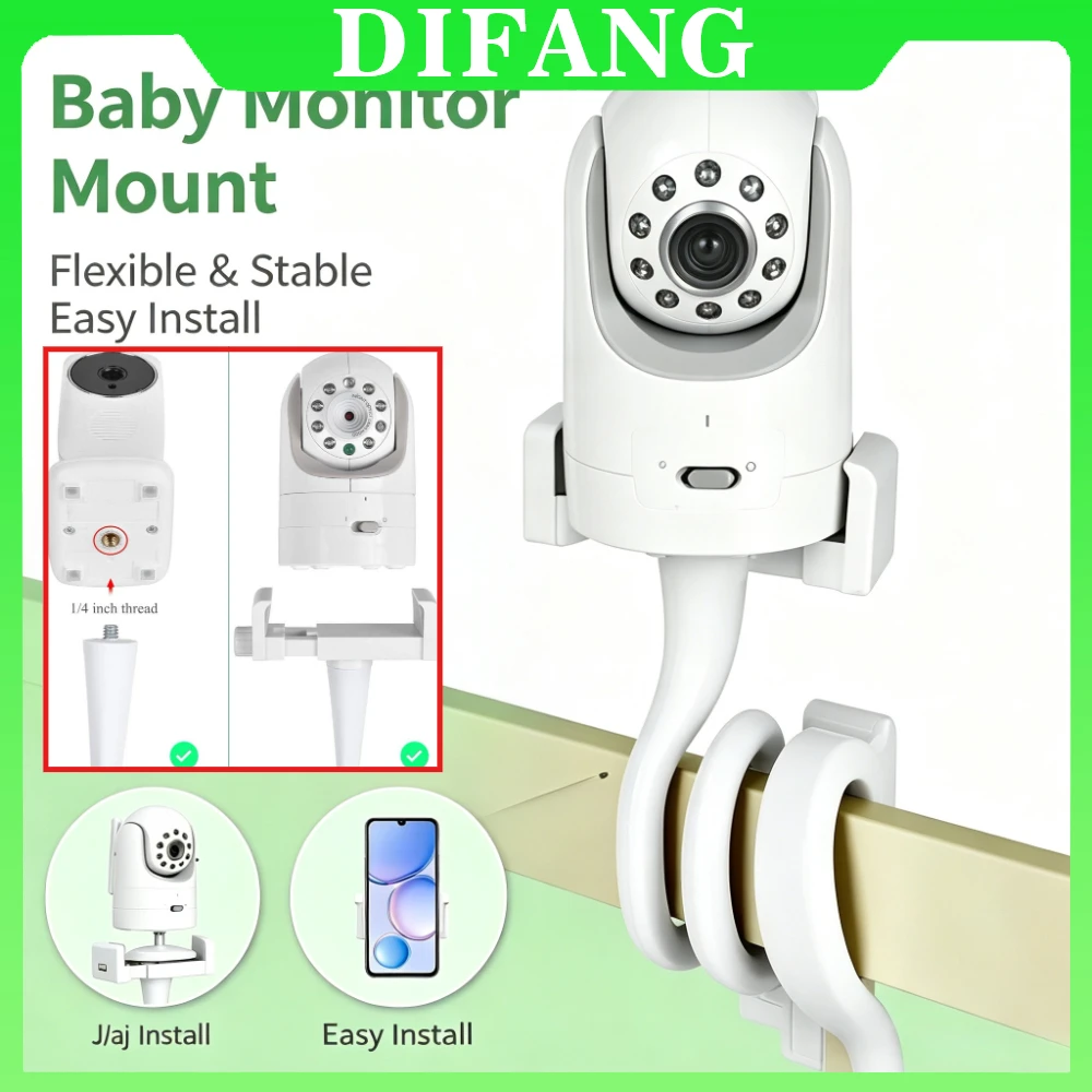 Portable Flexible Crib Mount Camera Holder Long Arm Stand Adjustable Clip Bracket 1/4 Screw Universal Support for Baby Monitor C