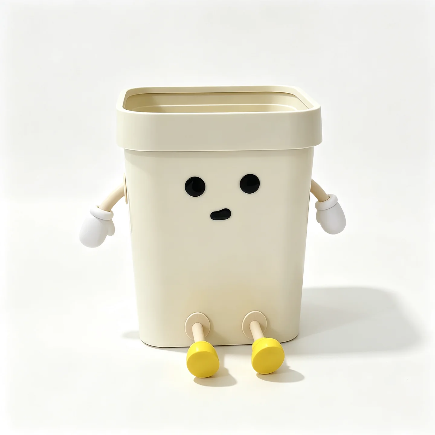 Cute Kawaii Sitting Character 12L Waste Bin 2 Pack, Decorative Square Trash Container with Movable Arms, Stylish Garbage Can for Home Decor