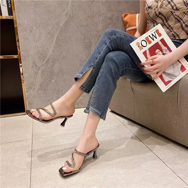 Nowe Diamentowe Damskie Buty Luksusowe Klapki Damskie Prosty Styl Metaliczny Cienkie Obcasy Damskie Buty Biurowe Luksusowe Buty Mujer
