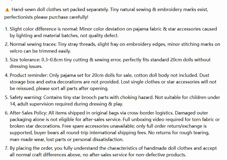 Only Clothes For 20cm Doll Sleepwear Fluffy Detachable Chest Star Striped Ruffled Suitable For Plush Collectors Edge Sleepwear