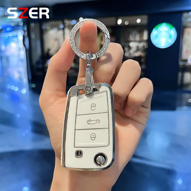 NEW TPU Car Flip Key Case Cover Protection Bag For VW Volkswagen Polo Tiguan Passat Golf Jetta Lavida Skoda Octavia Fob Keychain